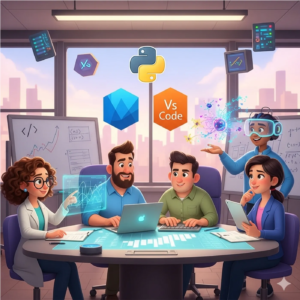Developers building a Generative AI development environment in Visual Studio Code using Python, AI coding assistants, and modern development tools